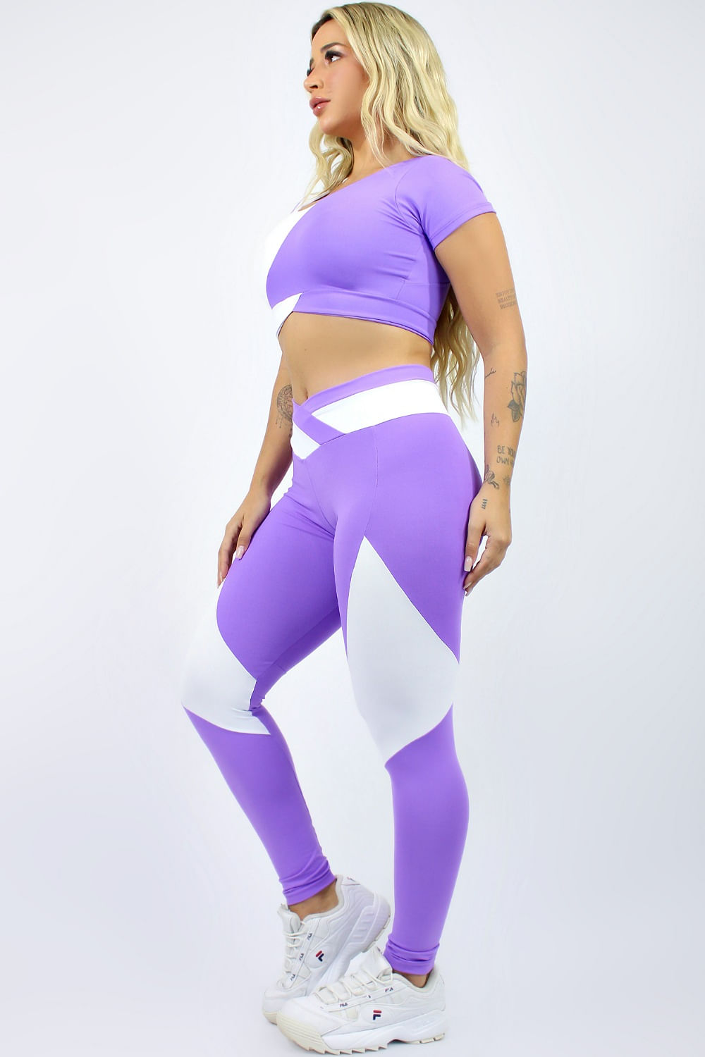Calça Legging Sport Lilás com Roxo - Omne Fitwear - Moda Fitness Feminina