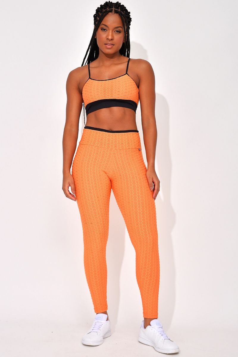 Legging Fitness Jacquard Brocado Laranja Trend